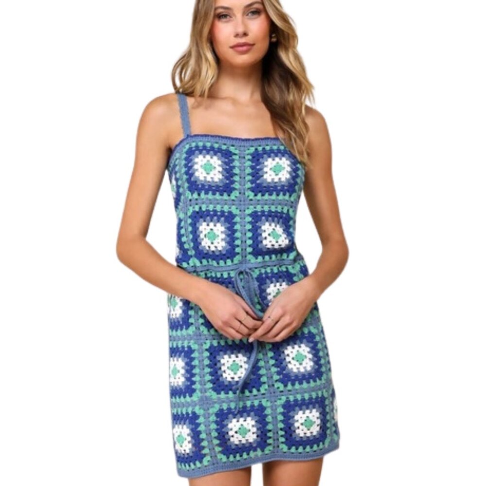 NEW WITHOUT TAGS Lulu's Blue Crochet Dress